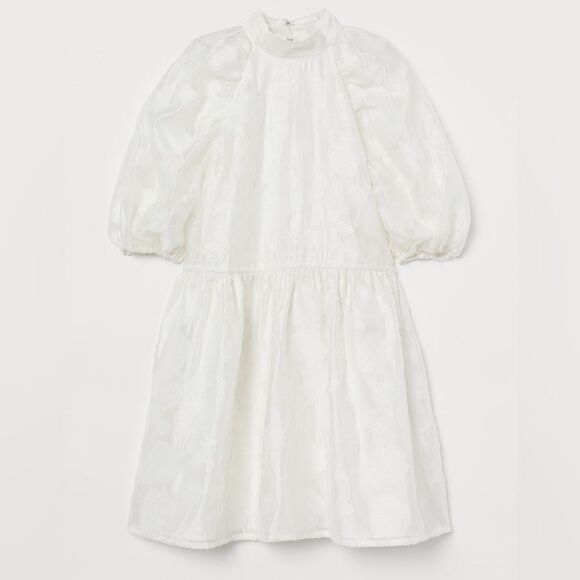 NWT H&M White Jacquard-Weave Dress Size Large - Picture 1 of 7